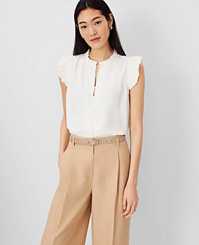 Ann Taylor Petite Mixed Media Ruffle Shell Top sold by Ann Taylor