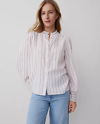 Ann Taylor Striped Cutout Smocked Cuff Blouse sold by Ann Taylor