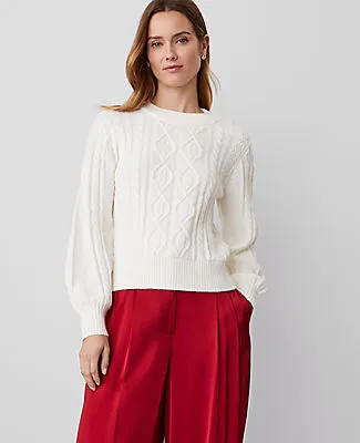 Ann Taylor Puff Sleeve Cable Sweater sold by Ann Taylor