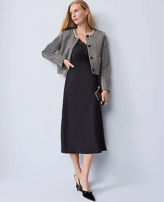 Ann Taylor Lace Trim Satin Slip Midi Dress sold by Ann Taylor product image thumbnail 4