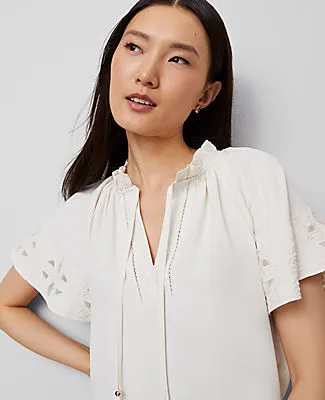 Ann Taylor Tie Neck Ruffle Popover Top sold by Ann Taylor