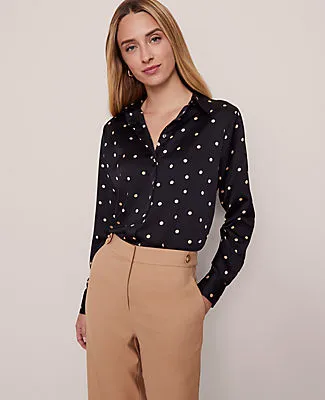 Ann Taylor Dotted Satin Button Down Shirt sold by Ann Taylor