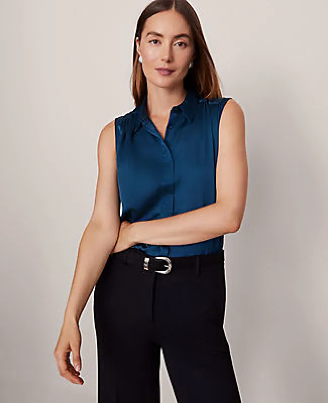 Ann Taylor Shirred Yoke Sleeveless Shirt sold by Ann Taylor