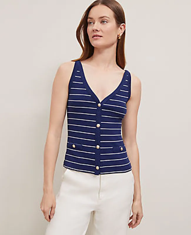 Ann Taylor Petite Striped Button Tank Top sold by Ann Taylor