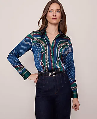 Ann Taylor Petite Chain Link Print Satin Essential Shirt sold by Ann Taylor product image thumbnail 2
