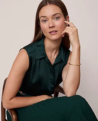 Ann Taylor Shirred Yoke Sleeveless Shirt sold by Ann Taylor product image thumbnail 3