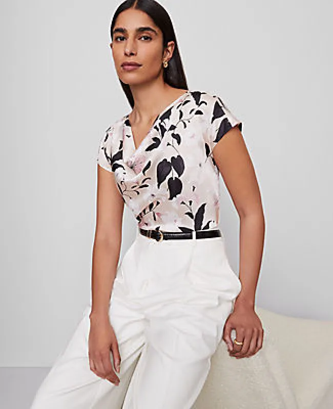 Ann Taylor Floral Satin Cowl Neck Top sold by Ann Taylor