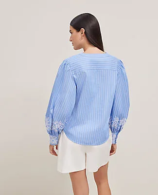 Ann Taylor Striped Embroidered V-Neck Popover Top sold by Ann Taylor product image thumbnail 3
