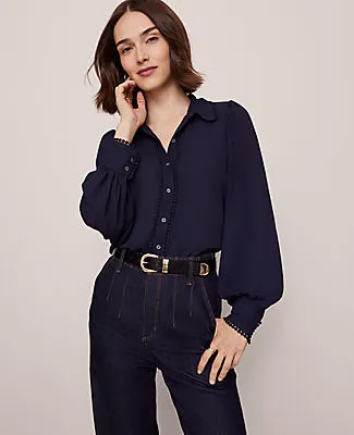 Ann Taylor Petite Bobble Trim Collared Shirt sold by Ann Taylor