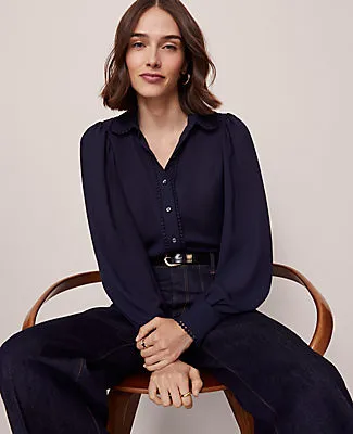 Ann Taylor Petite Bobble Trim Collared Shirt sold by Ann Taylor product image thumbnail 3