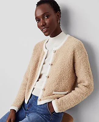Ann Taylor Bouclé Contrast Trim Sweater Jacket sold by Ann Taylor product image thumbnail 3