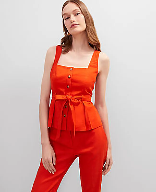 Ann Taylor Linen Blend Button Tie Waist Top sold by Ann Taylor