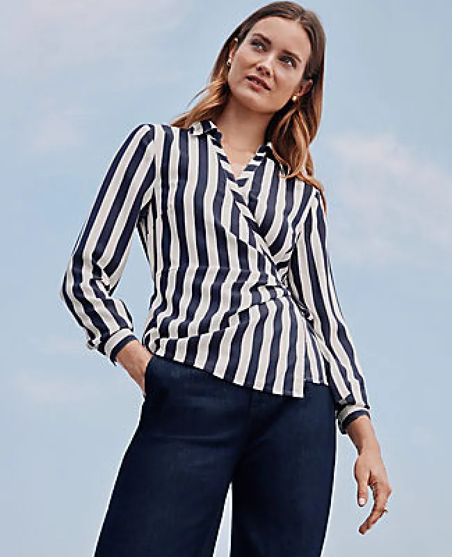 Ann Taylor Petite Striped Collared Wrap Blouse sold by Ann Taylor