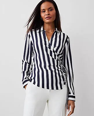 Ann Taylor Petite Striped Collared Wrap Blouse sold by Ann Taylor product image thumbnail 2