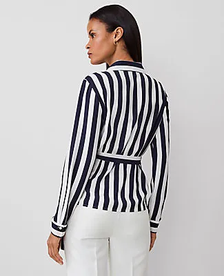Ann Taylor Petite Striped Collared Wrap Blouse sold by Ann Taylor product image thumbnail 3