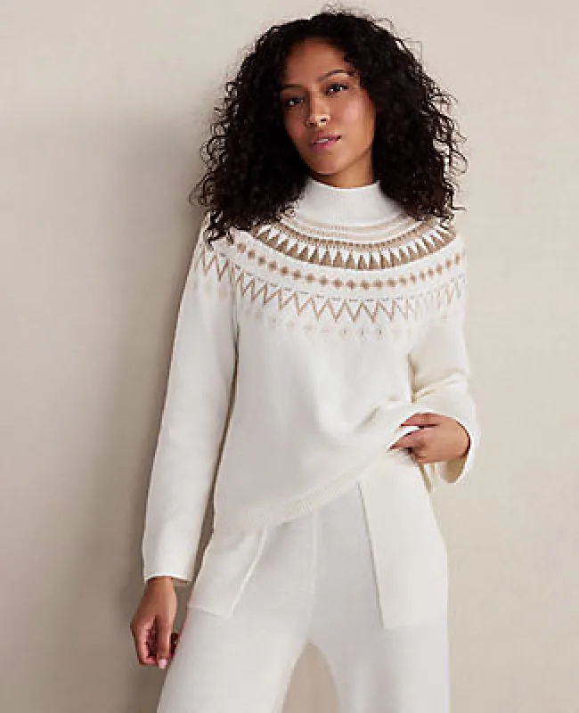 Ann Taylor Haven Well Within Organic Cotton Blend Fairisle Mock Neck Sweater sold by Ann Taylor
