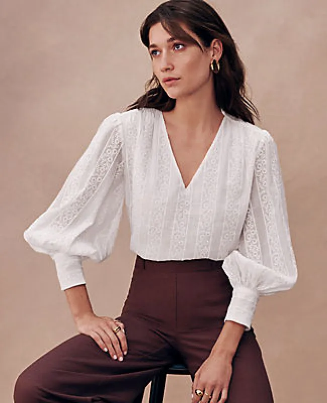 Ann Taylor Petite Embroidered V-Neck Popover Top sold by Ann Taylor