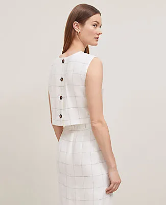 Ann Taylor The Petite Button Back Cropped Top in Windowpane Linen Blend sold by Ann Taylor product image thumbnail 3