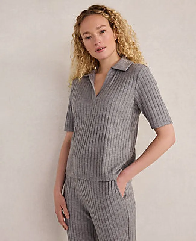 Ann Taylor Haven Well Within Wide Rib Knit Johnny Collar Top sold by Ann Taylor