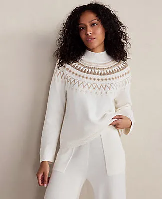 Ann Taylor Haven Well Within Organic Cotton Blend Fairisle Mock Neck Sweater sold by Ann Taylor