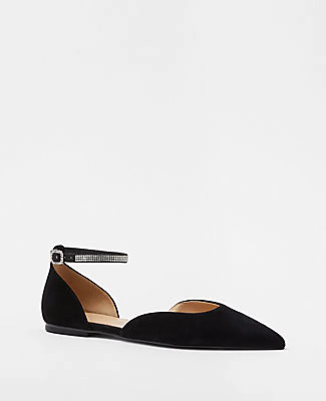 Ann Taylor Crystal Ankle Strap Pointy Toe Suede Flat sold by Ann Taylor