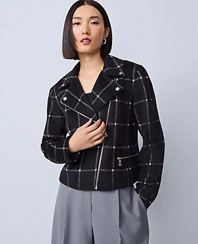 Ann Taylor The Fitted Moto Jacket in Windowpane sold by Ann Taylor