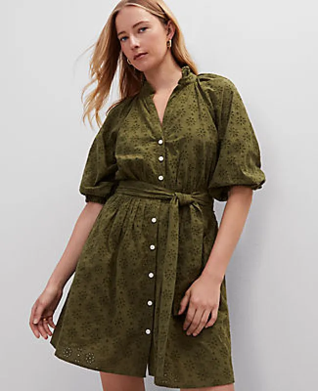 Ann Taylor Eyelet Ruffle Neck Flare Dress sold by Ann Taylor