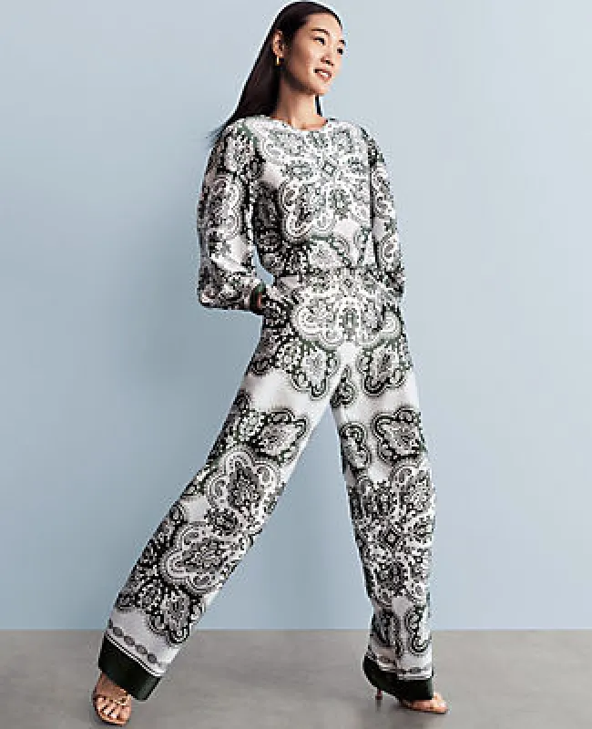 Ann Taylor The Easy Wide-Leg Pant in Paisley Satin sold by Ann Taylor