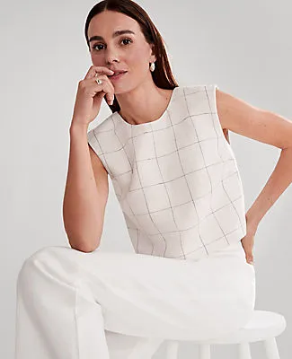 Ann Taylor The Button Back Cropped Top in Windowpane Linen Blend sold by Ann Taylor