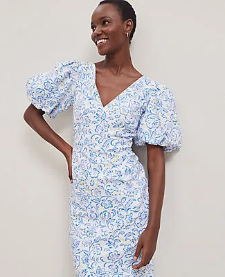 Ann Taylor Petite Floral Linen Blend Puff Sleeve Sheath Dress sold by Ann Taylor product image thumbnail 3