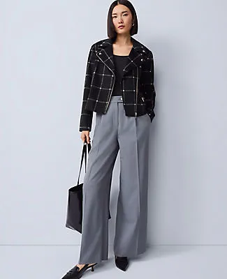 Ann Taylor The Fitted Moto Jacket in Windowpane sold by Ann Taylor product image thumbnail 3