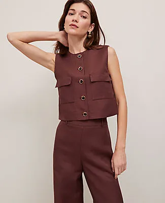 Ann Taylor Linen Blend Patch Pocket Vest sold by Ann Taylor