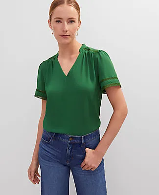 Ann Taylor Lace Trim Mixed Media Top sold by Ann Taylor
