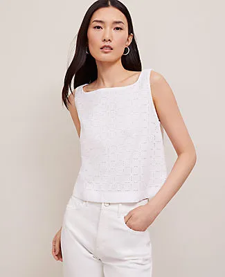 Ann Taylor Eyelet Linen Blend Tank Top sold by Ann Taylor