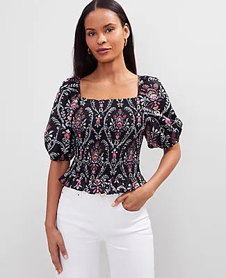 Ann Taylor Floral Square Neck Smocked Top sold by Ann Taylor product image thumbnail 3