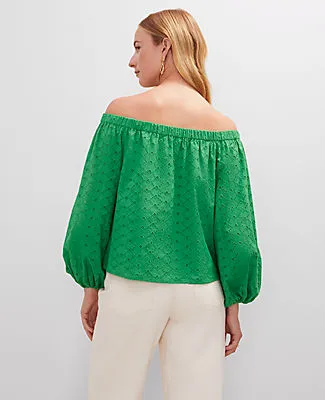 Ann Taylor Petite Eyelet Off The Shoulder Top sold by Ann Taylor product image thumbnail 2