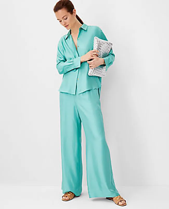 Ann Taylor Studio Collection Easy Palazzo Pants in Silk Twill sold by Ann Taylor