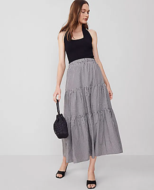 Ann Taylor Gingham Taffeta Tiered Skirt sold by Ann Taylor