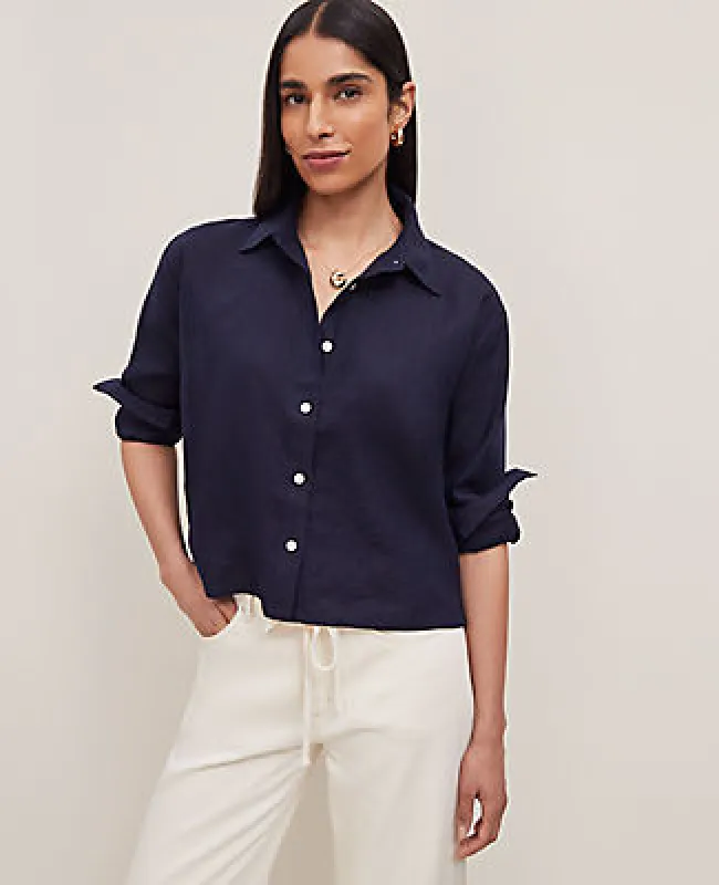Ann Taylor Cropped Linen Shirt sold by Ann Taylor