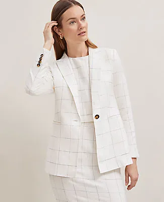 Ann Taylor The Fitted One Button Blazer in Windowpane Linen Blend sold by Ann Taylor product image thumbnail 2