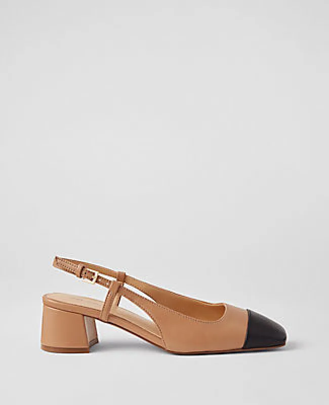 Ann Taylor Leather Cap Toe Block Heel Pumps sold by Ann Taylor