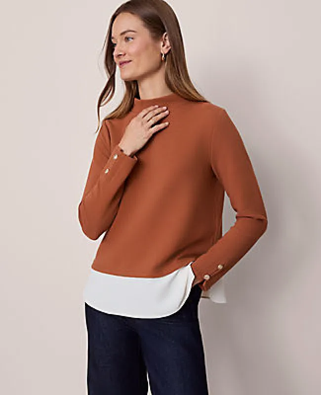 Ann Taylor Petite Mixed Media Mock Neck Top sold by Ann Taylor