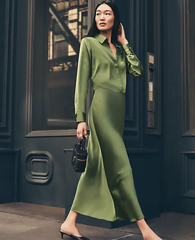 Ann Taylor Petite Satin Bias Midi Slip Skirt sold by Ann Taylor