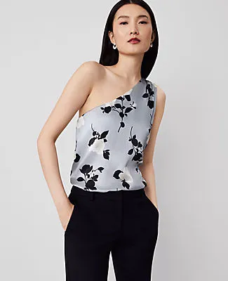 Ann Taylor Studio Collection Rose Garden Silk One-Shoulder Top sold by Ann Taylor
