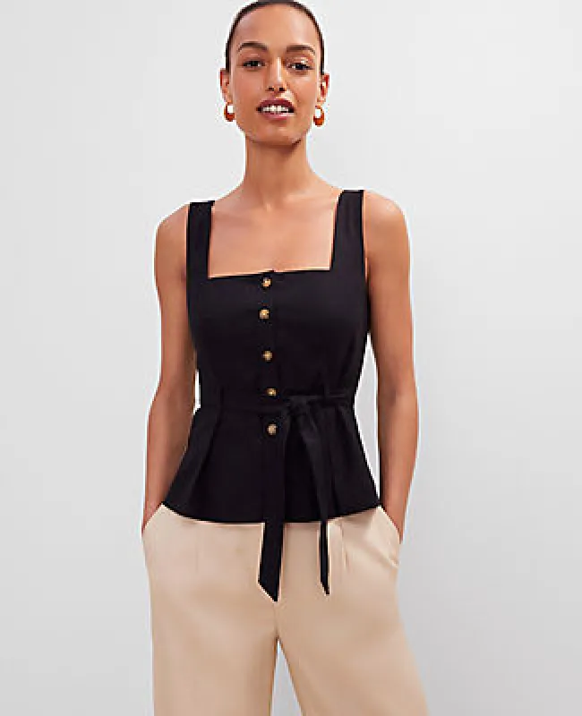 Ann Taylor Linen Blend Button Tie Waist Top sold by Ann Taylor