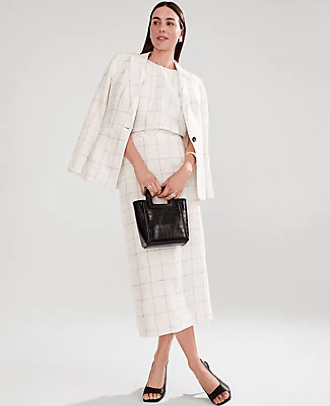 Ann Taylor The Petite Clean Midi Skirt in Windowpane Linen Blend sold by Ann Taylor