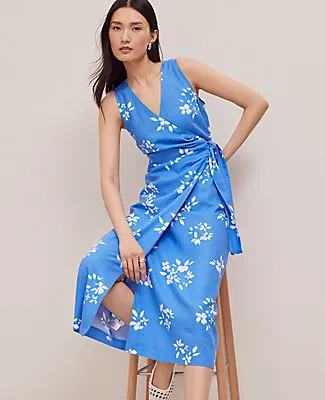Ann Taylor Petite Floral Linen Blend V-Neck Wrap Dress sold by Ann Taylor