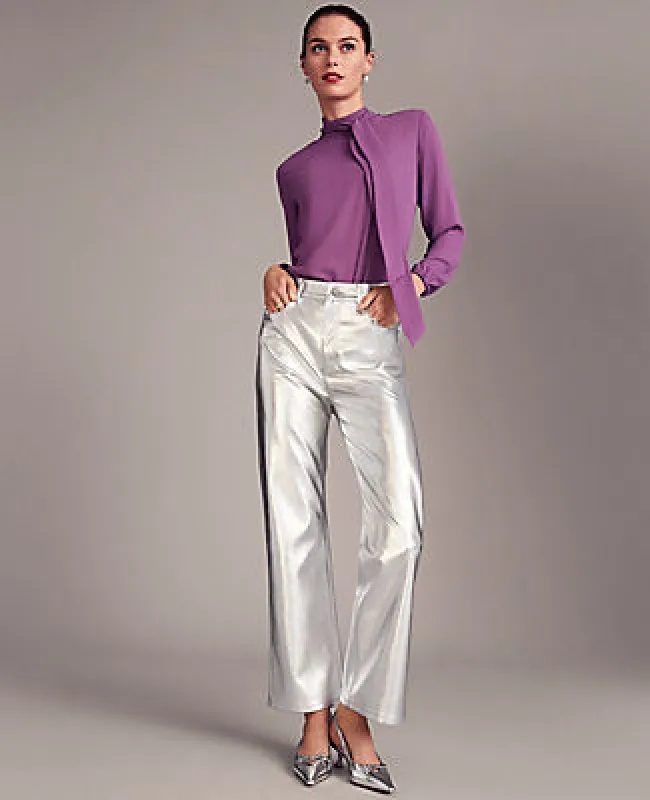 Ann Taylor The Ankle Boot Pant in Metallic Faux Leather sold by Ann Taylor