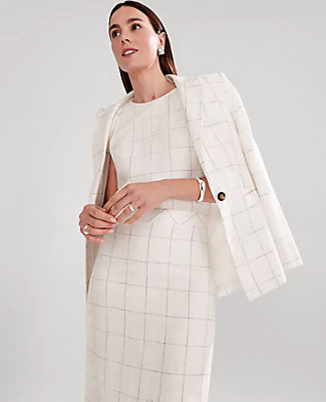 Ann Taylor The Fitted One Button Blazer in Windowpane Linen Blend sold by Ann Taylor