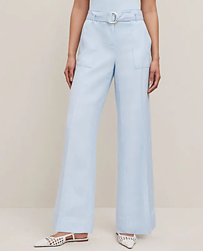 Ann Taylor The Petite Belted Wide-Leg Pant in Linen Blend — Curvy Fit sold by Ann Taylor